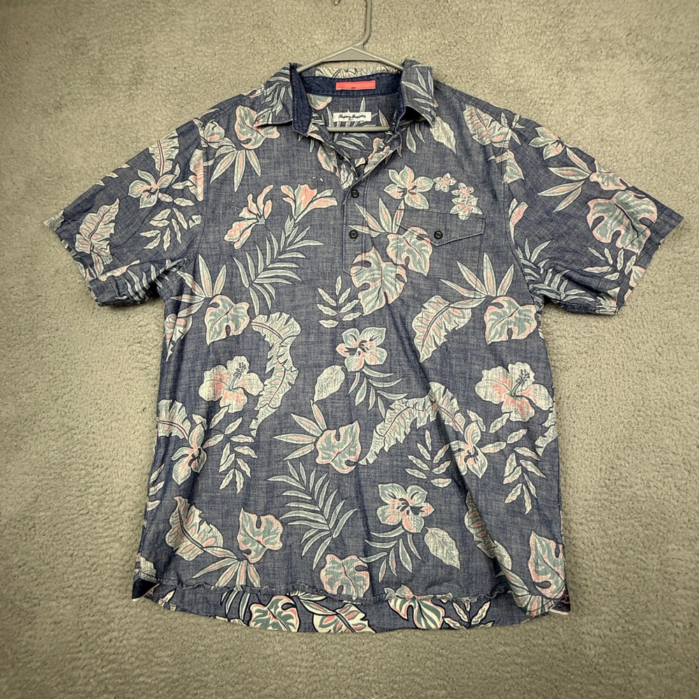 Tommy Bahama Mens Large Blue Floral Short Sleeve Button Up Shirt‎